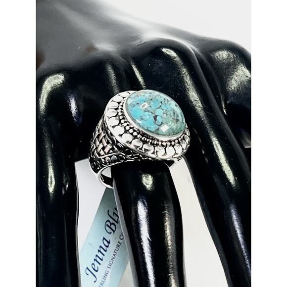 STERLING SILVER Jenna Blue Cabochon TURQUOISE Domed Ring Size 7 - Vintage NOS - Picture 3 of 15